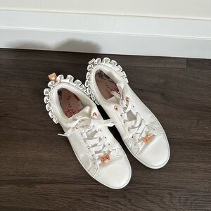 Ted Baker White Ruffled Sneakers with Gold Accents